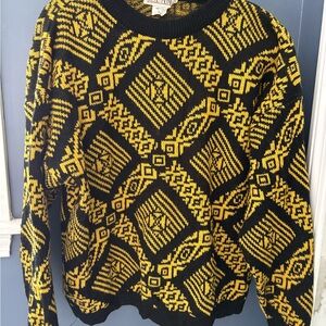 Vintage Lindsay Blake Black and Yellow Geometric Sweater Large